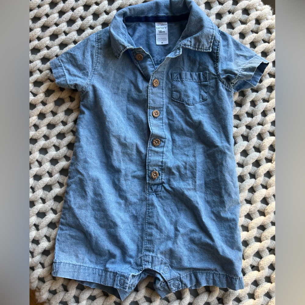 Carters 18m collared denim blue shortie
